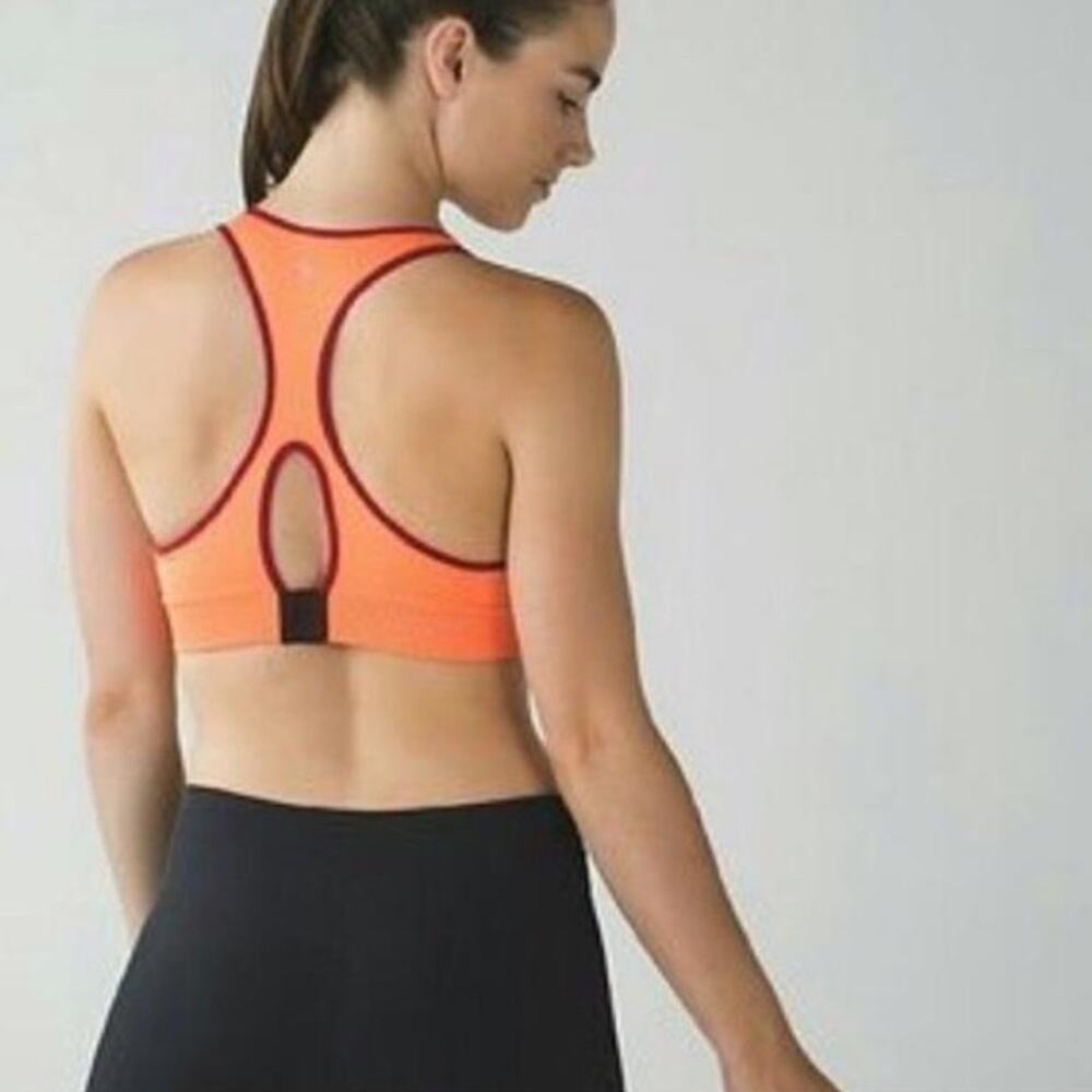 Lululemon Go Steady Orange Burgundy Trim Bra Size 4